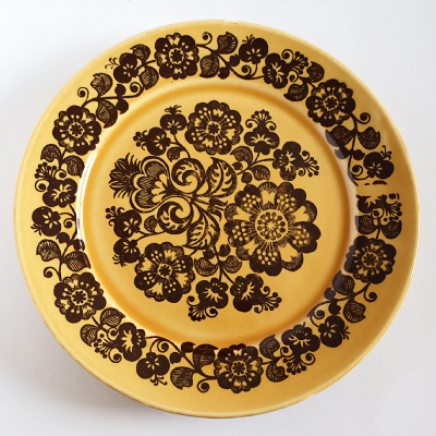 GDR　Torgau社　茶色のお花のケーキプレートを開く